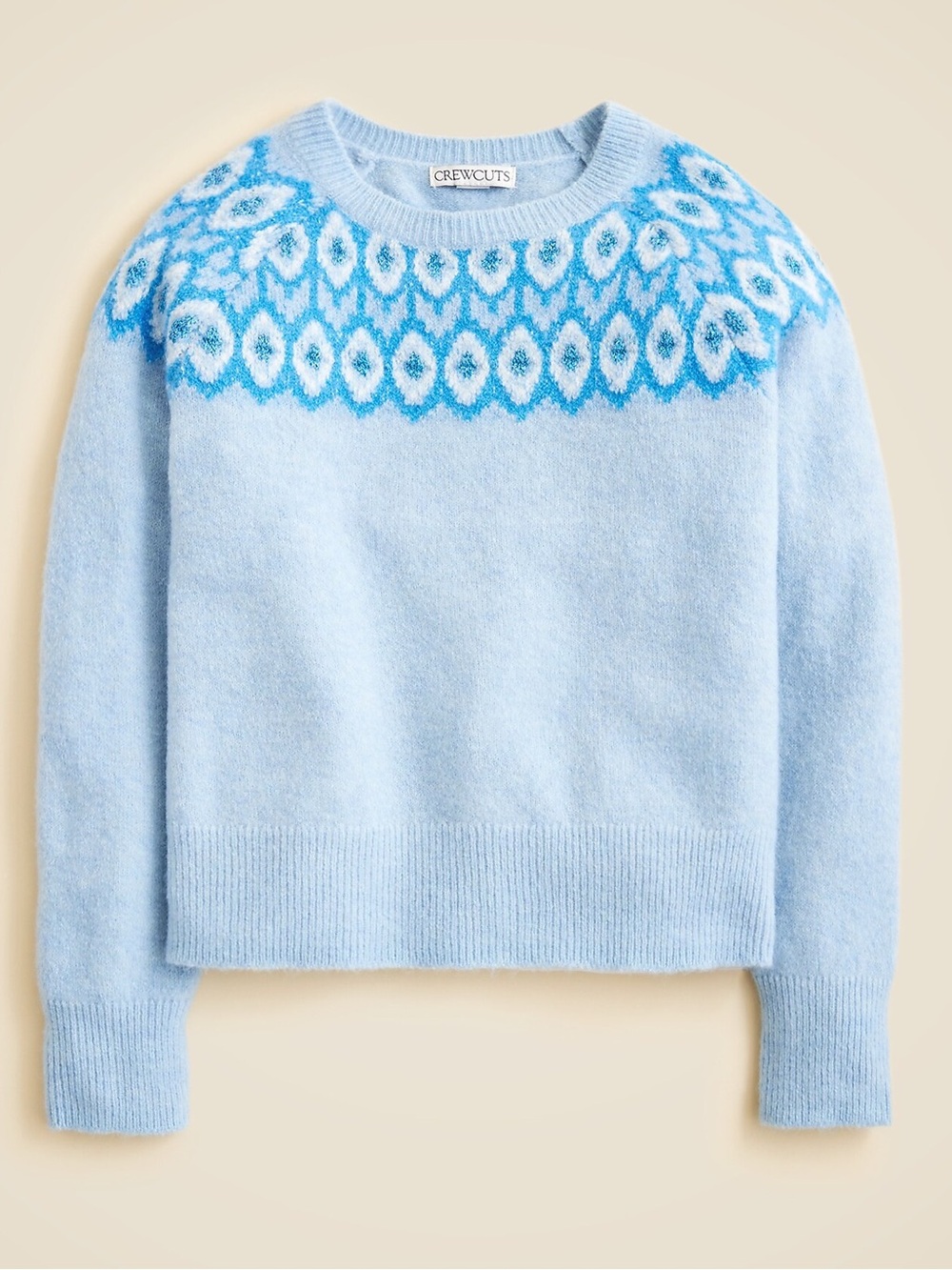NWT Crewcuts J.Crew Girls L 10-11 Metallic Fair Isle Sweater Blue CR448